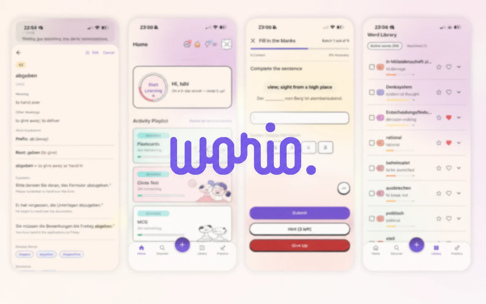 Worio product screens